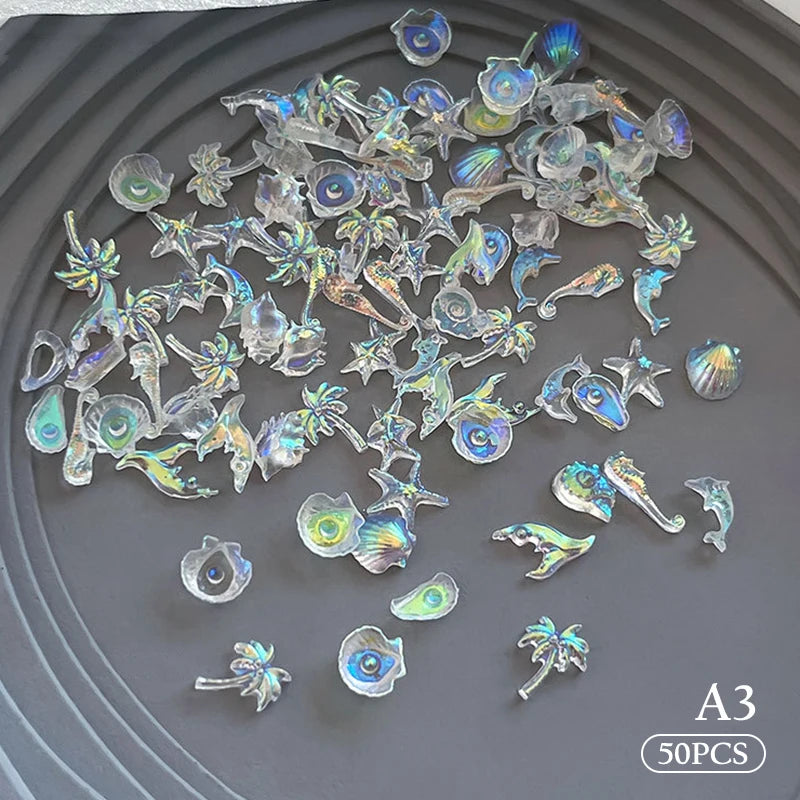 50-Pc Ocean Nail Art Charms – Pearl Shell Starfish Rhinestones Nail Art Charms SWANS A3