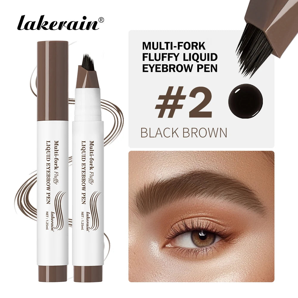 Lakerain Multi-Fork Fluffy Liquid Eyebrow Pen – Waterproof Liquid Eyebrow Pen SWANS Black Brown