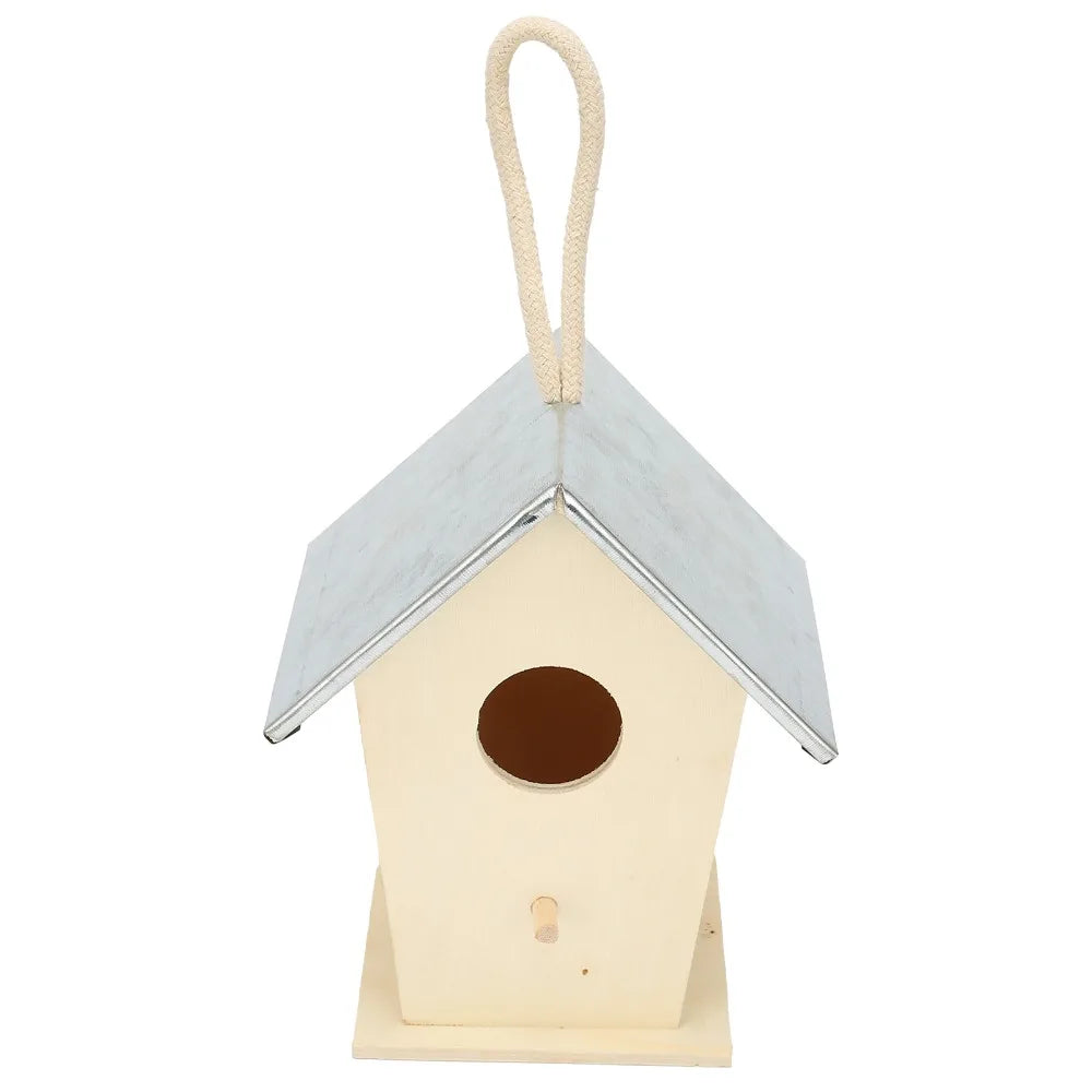 Wooden Hanging Birdhouse – Galvanized Iron Roof & Perch Peg Hanging Birdhouse SWANS