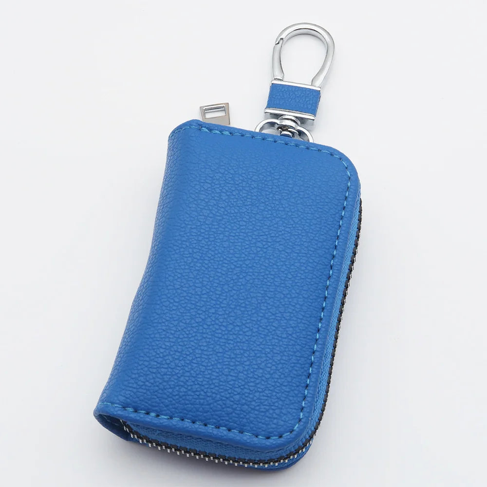 Unisex PU Leather Key Wallet Organizer – Zipper Key Case Key Wallet Organizer SWANS Blue