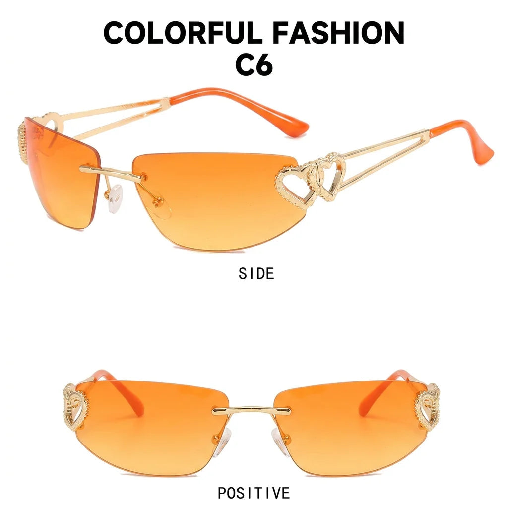 Women's Y2K Rimless Cat Eye Sunglasses UV400 | Heart Detail Fashion Sunglasses SWANS