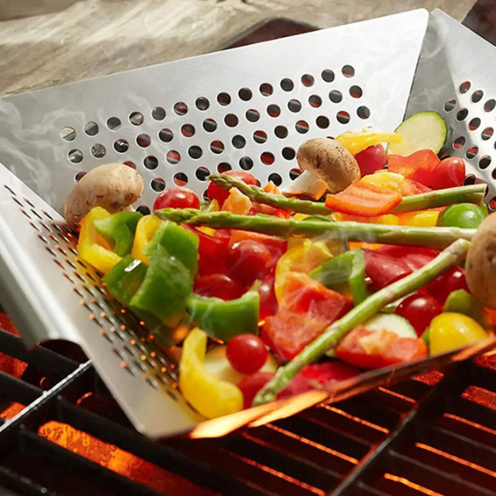Stainless Steel BBQ Grill Pan & Topper – Double Handle Reusable BBQ Grill Pan SWANS