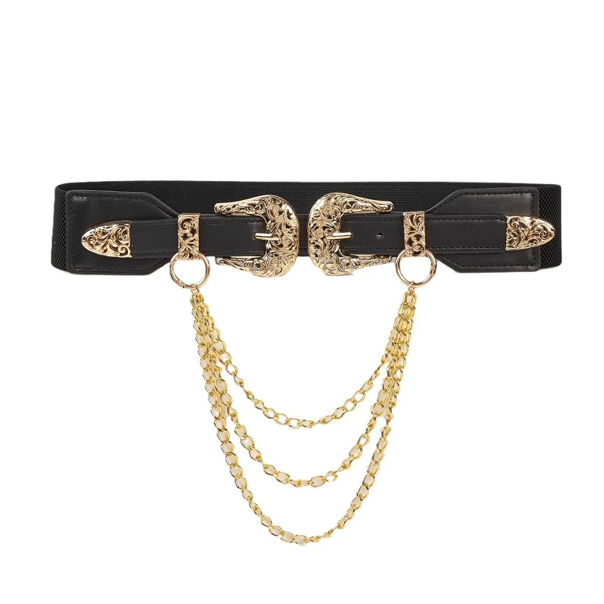 Women's Vintage Elastic Waist Belt – Adjustable PU Leather Elastic Waist Belt SWANS Gold 1 90cm
