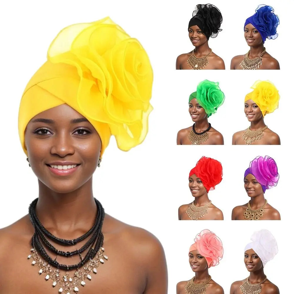 Large Flower Turban Cap – African Head Wrap Beanie Women Turban Beanie Cap SWANS