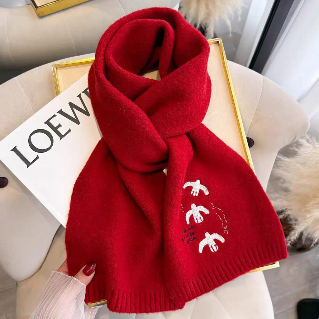 Women's Embroidered Knitted Winter Scarf – Windproof Neck Warmer Knitted Winter Scarf SWANS