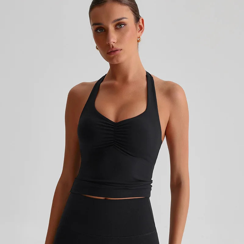 Women's Cross Back Sports Bra – High Support Yoga Tank Top Women's Sports Bra SWANS black S