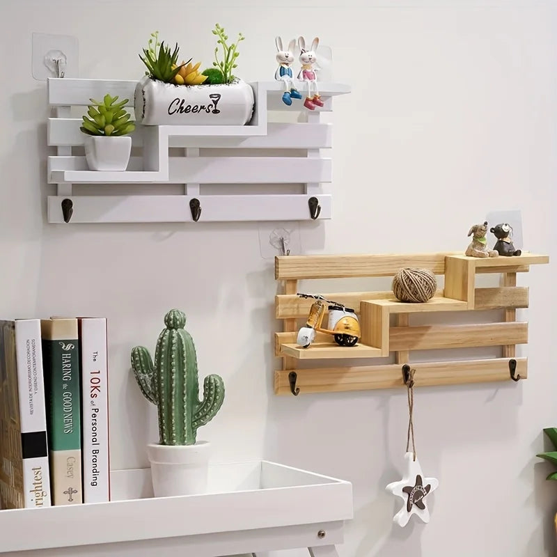 Wooden Wall Mounted Key Holder – No-Drill Entryway Rack Wall Key Organizer SWANS