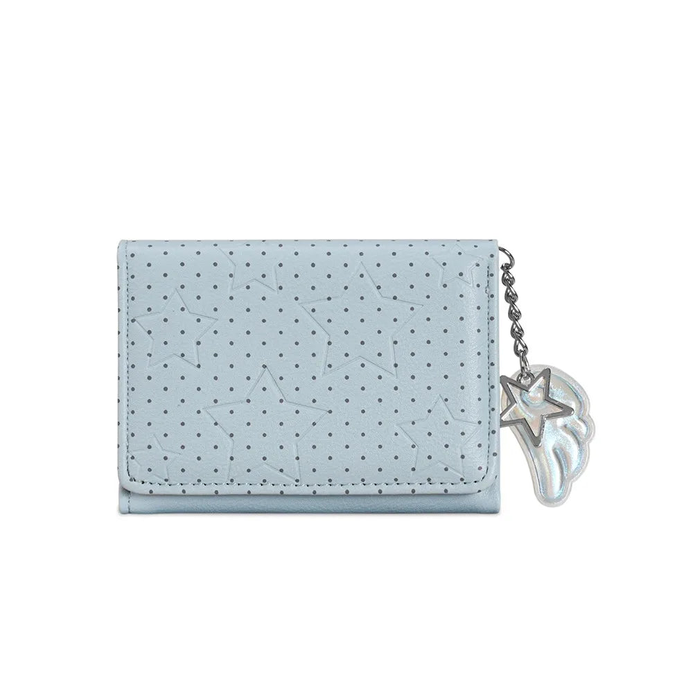Y2K Tri-Fold Wallet Star Dot Wing Pendant Zipper Card Holder Tri-Fold Wallet SWANS Blue