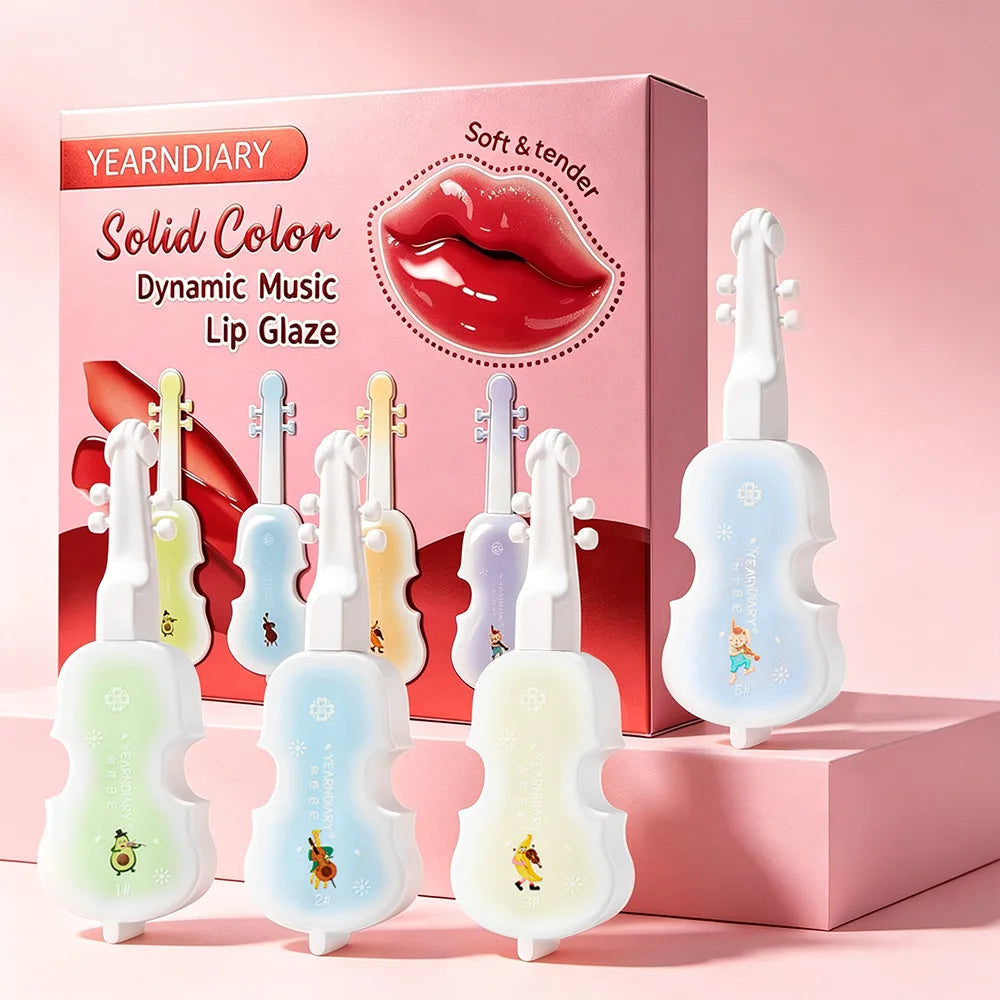 Violin Shape Lip Gloss Set – 4 Pcs Moisturizing Lip Glaze Lip Gloss Set SWANS Music Lip Glaze Set