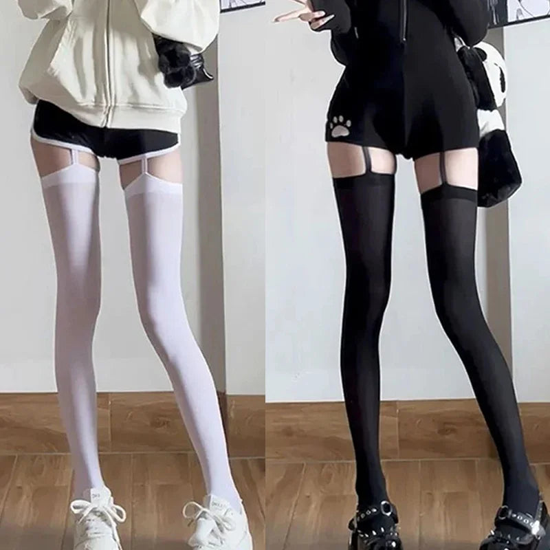 Velvet Thigh High Stockings with Garters – Y2K Lolita JK Socks Thigh High Stockings SWANS