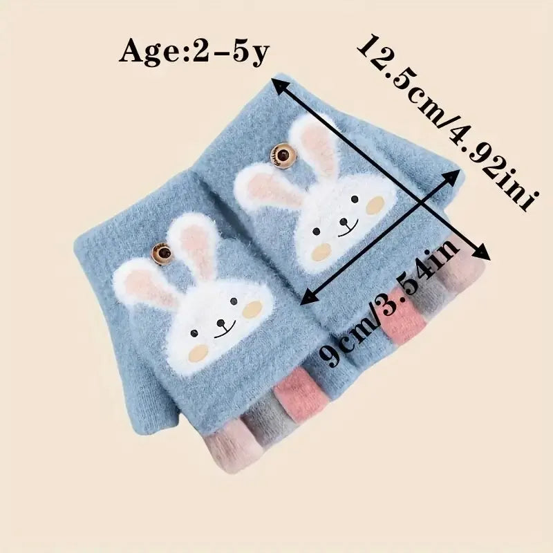 Girls' Flip-Top Winter Gloves – Warm Cartoon Knit Mittens Kids Winter Gloves SWANS