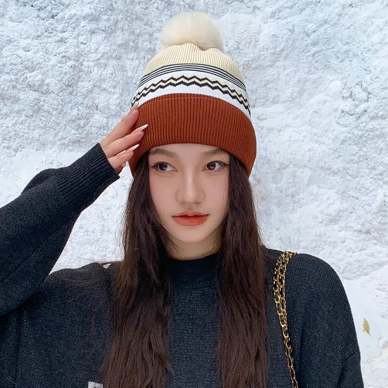 Women's Fluffy Pom-Pom Beanie – Warm Knit Winter Hat Winter Knit Beanie SWANS