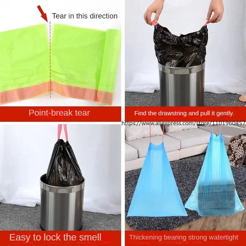 Thickened Drawstring Garbage Bags – Auto-Close Kitchen Trash Bags Drawstring Trash Bags SWANS