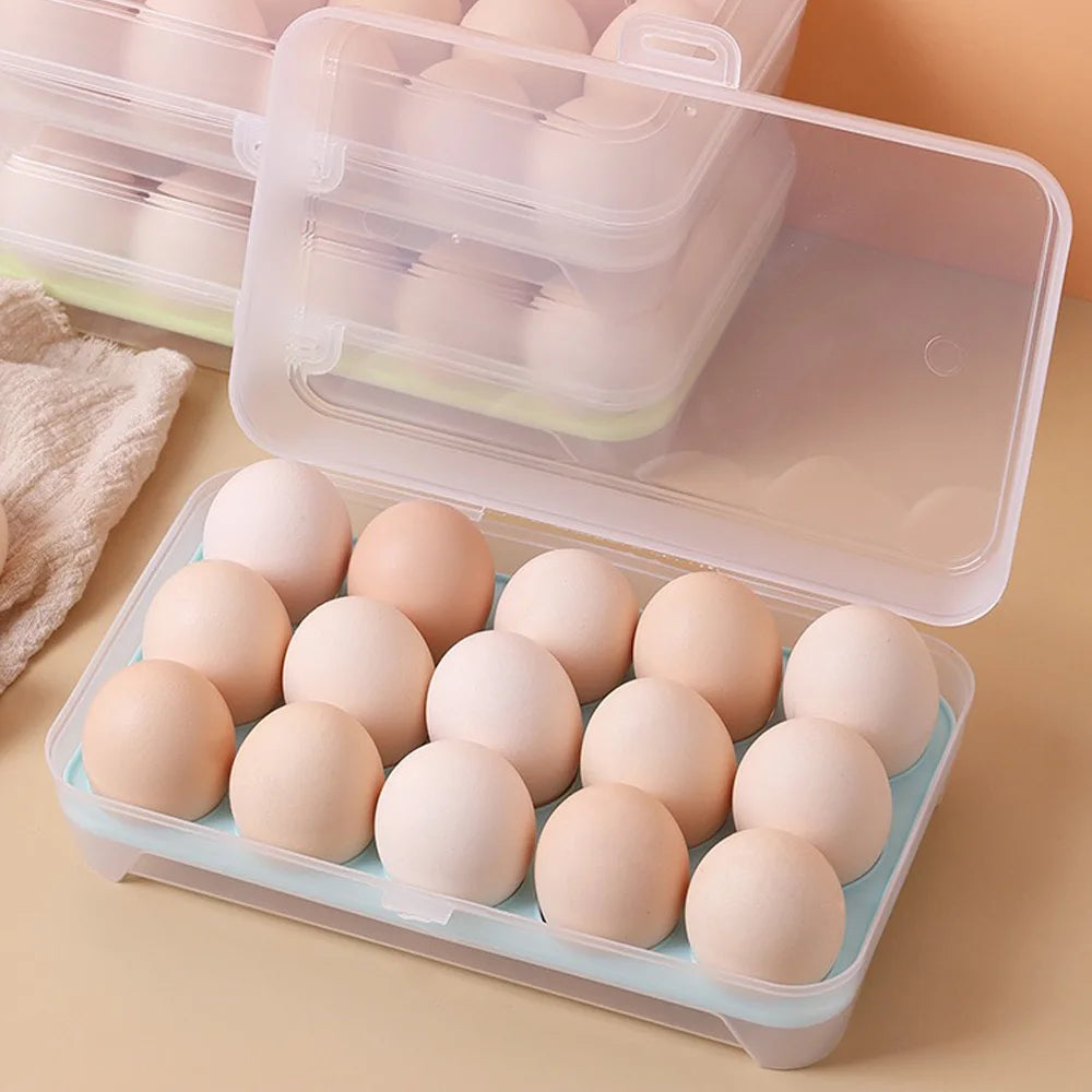 SWANS 15-Grid Stackable Transparent Egg Holder for Fridge Egg Storage Tray SWANS