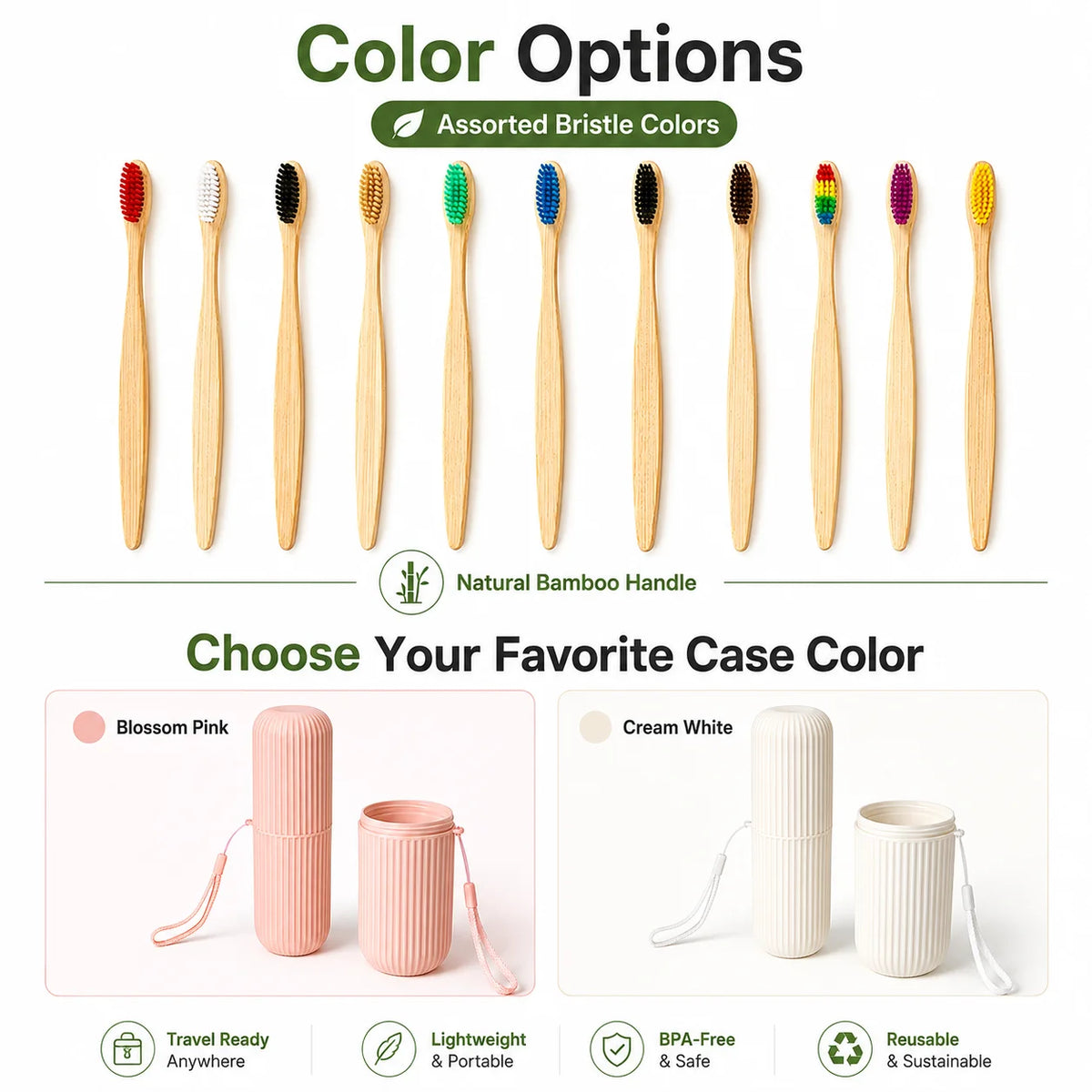 SWANS 10-Pack Bamboo Toothbrushes & Travel Cup – Soft Rainbow Bamboo Toothbrush Set SWANS