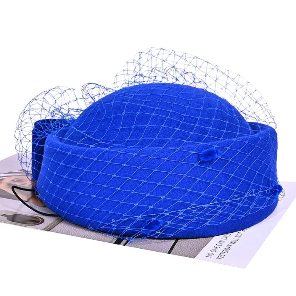 Women's Wool Fascinator Hat – Mesh Veil & Bowknot British Style Fascinator Hat SWANS RoyalBlue