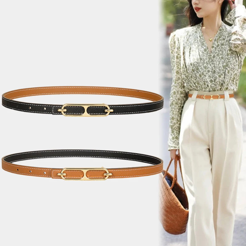 Women's Thin PU Leather Belt – Metal Buckle Waist Strap Women's Fashion Belt SWANS