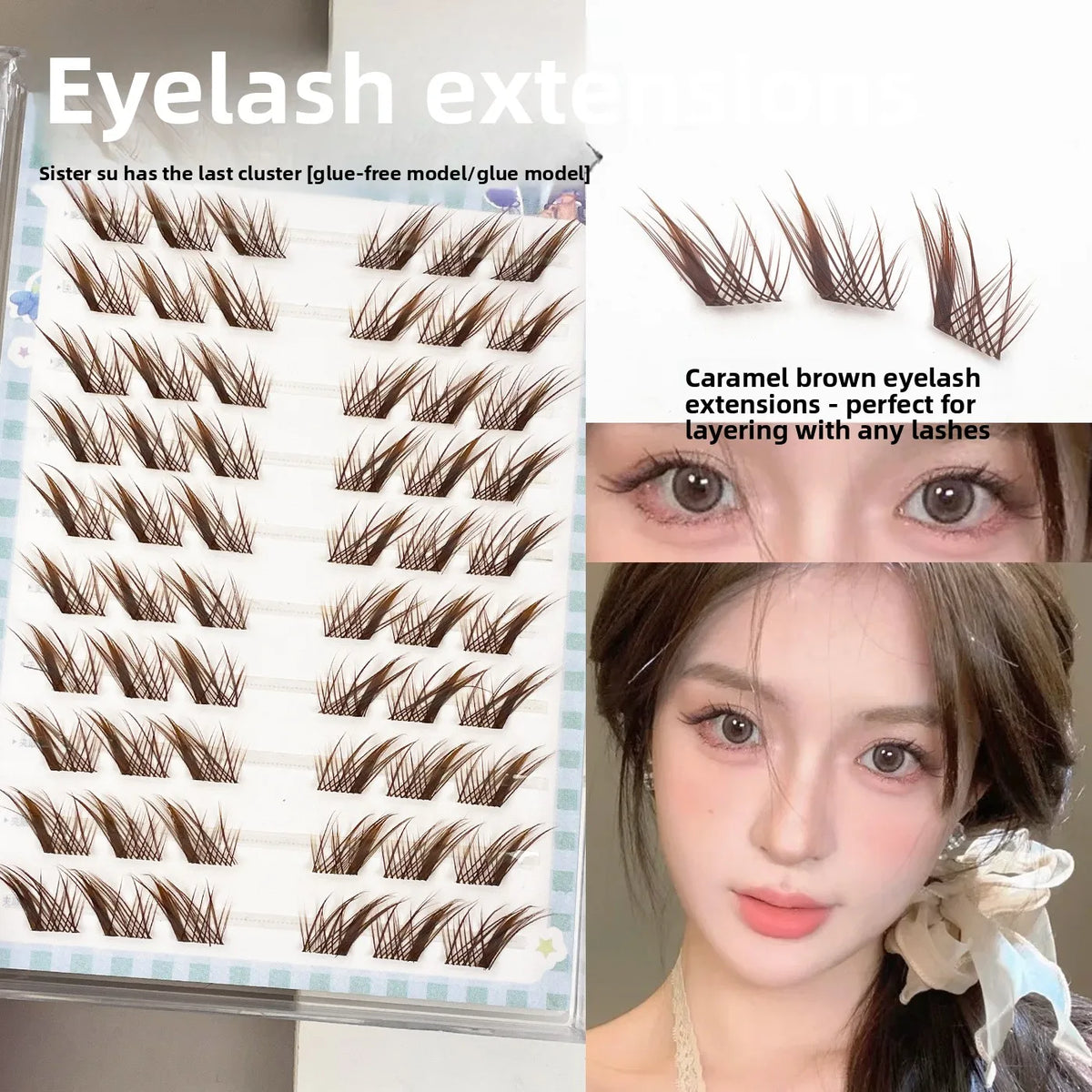 Self-Adhesive Deep Brown Winged False Eyelashes – No Glue False Eyelashes SWANS N C