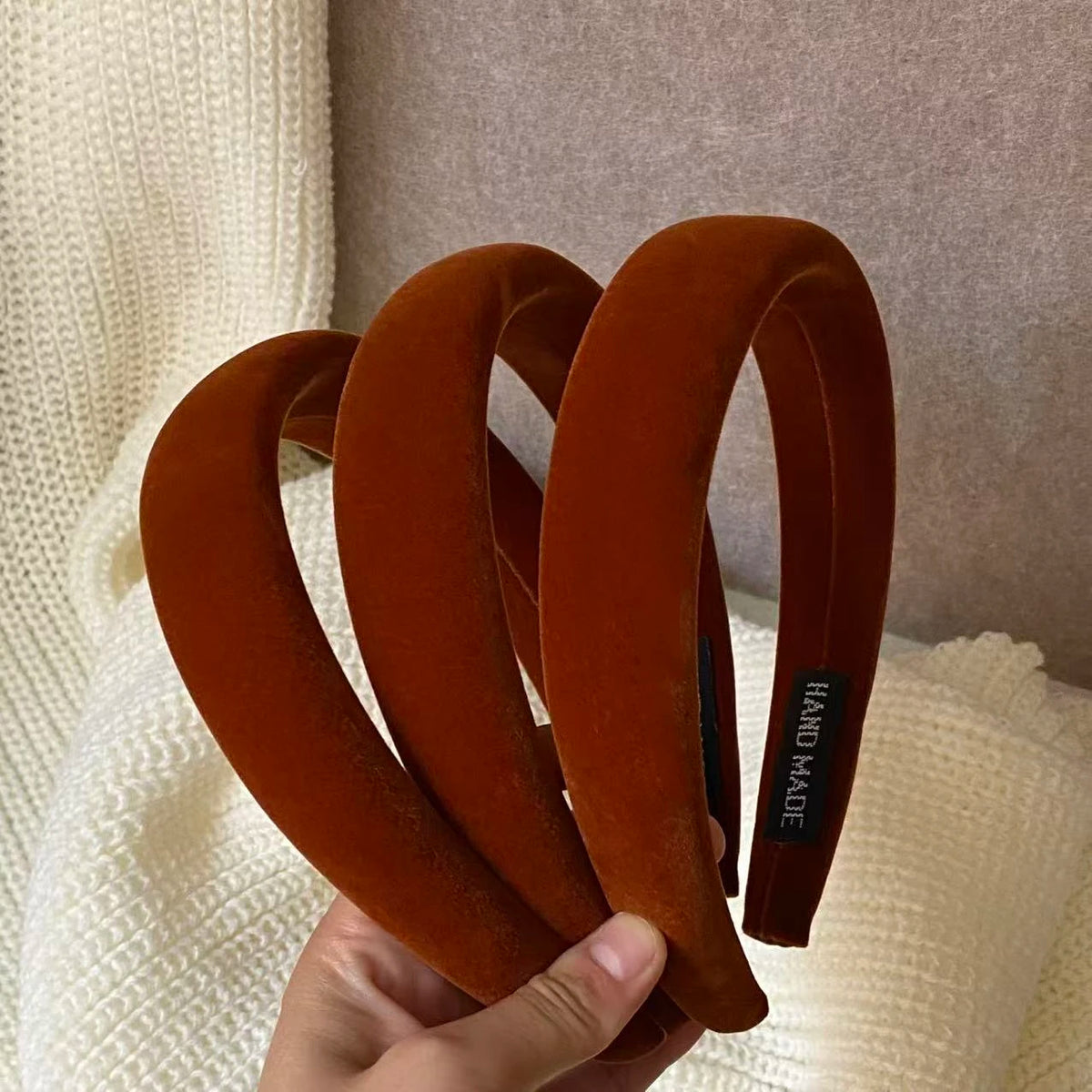 Brown Velvet Headband – Handmade Thick Padded Hair Hoop Velvet Hair Headband SWANS