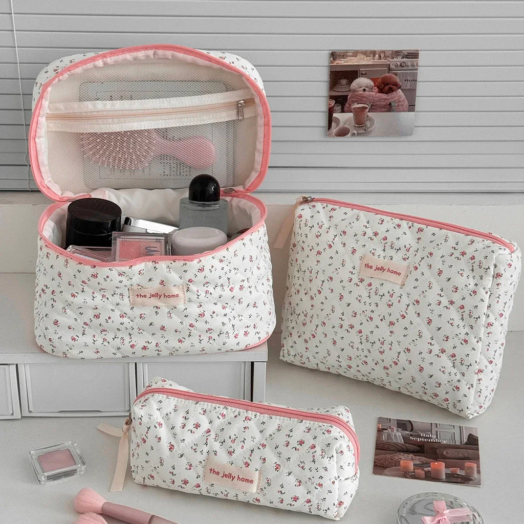 Blue Quilted Cosmetic Bag – Large Makeup & Toiletry Pouch Cosmetic Makeup Bag SWANS