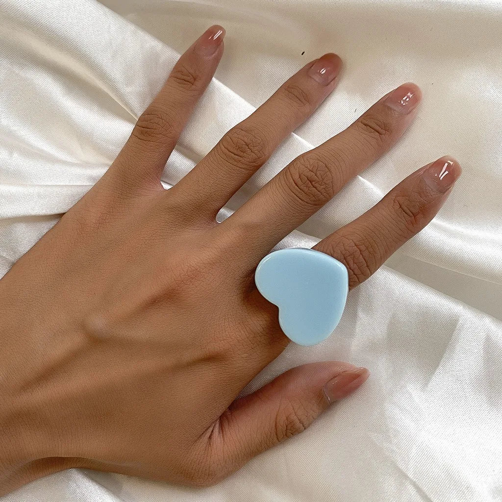 Chunky Heart Resin Ring – Handmade Colorful Statement Ring Resin Statement Ring SWANS