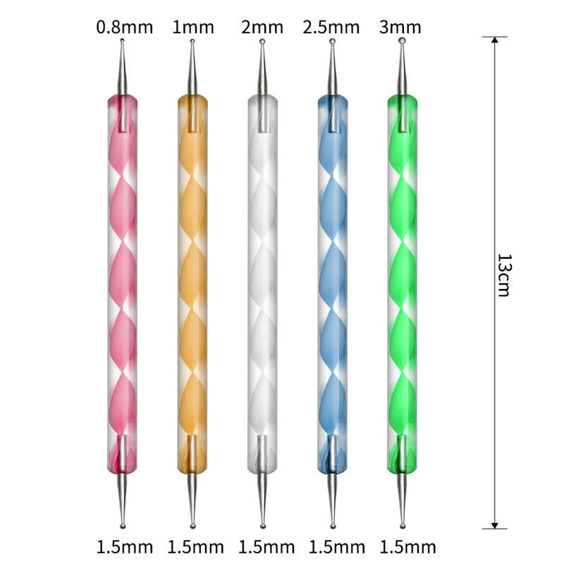 5-Piece Dual-Ended Nail Art Dotting Pen Set – Rhinestone Tool Nail Art Dotting Pens SWANS A3