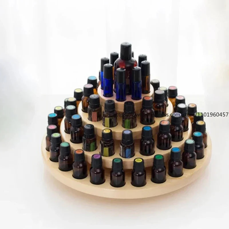 39-Slot Round Wooden Essential Oil Organizer – 3-Tier Display Essential Oil Organizer SWANS