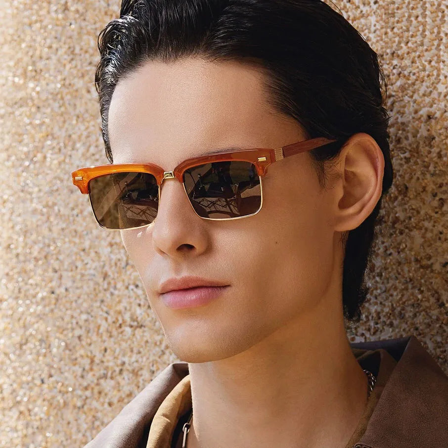 TOYEARN Square Punk Rivet Sunglasses UV400 Metal Frame Fashion Sunglasses SWANS