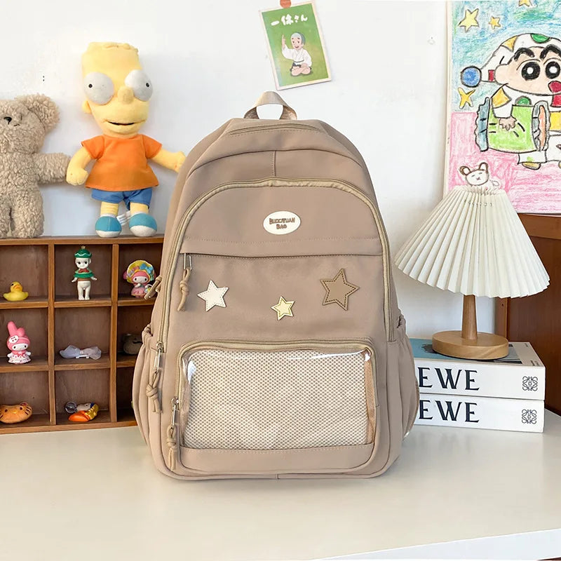 Y2K Transparent Ita Backpack – Cute Badge Display School Bag Ita Backpack SWANS Khaki
