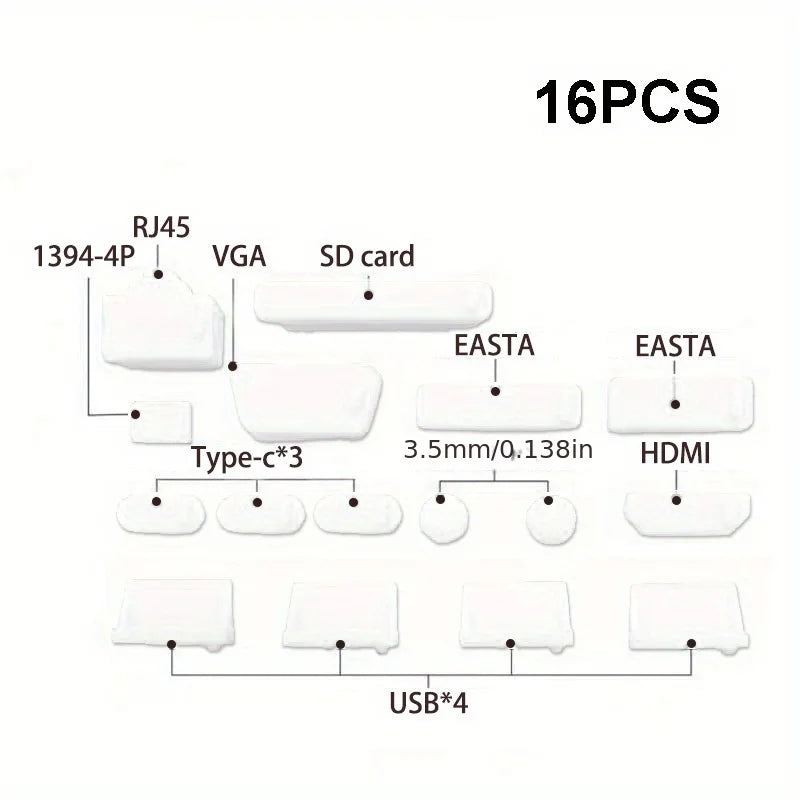 16-Pack USB Dust Plugs – Universal Laptop & Notebook Port Covers USB Dust Plugs SWANS