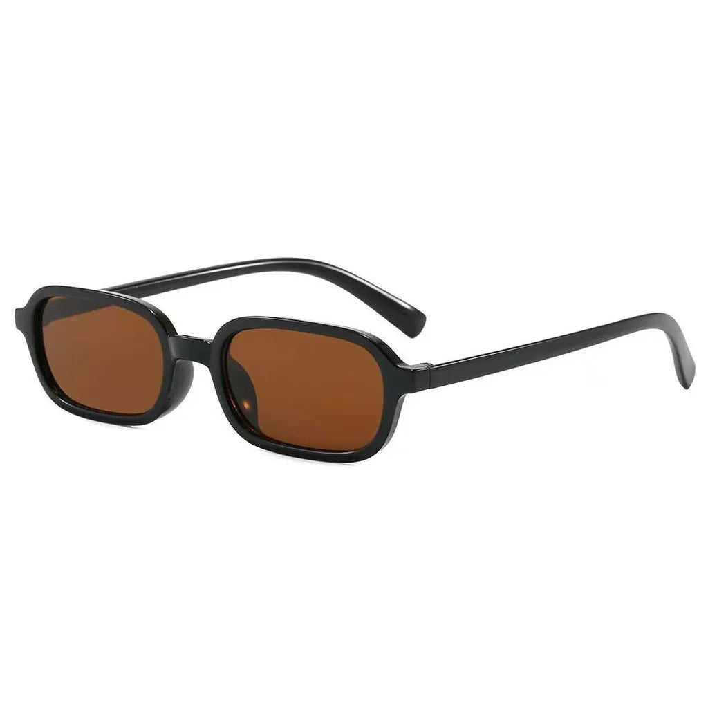 Women's Small Rectangle Sunglasses UV400 Trendy Fashion Rectangle Sunglasses SWANS Black Brown