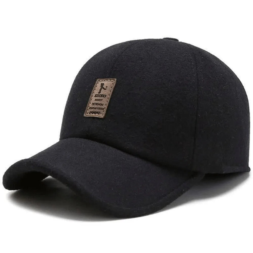 Winter Baseball Cap with Earflaps – Warm Wool Unisex Hat Winter Earflap Cap SWANS Black 1