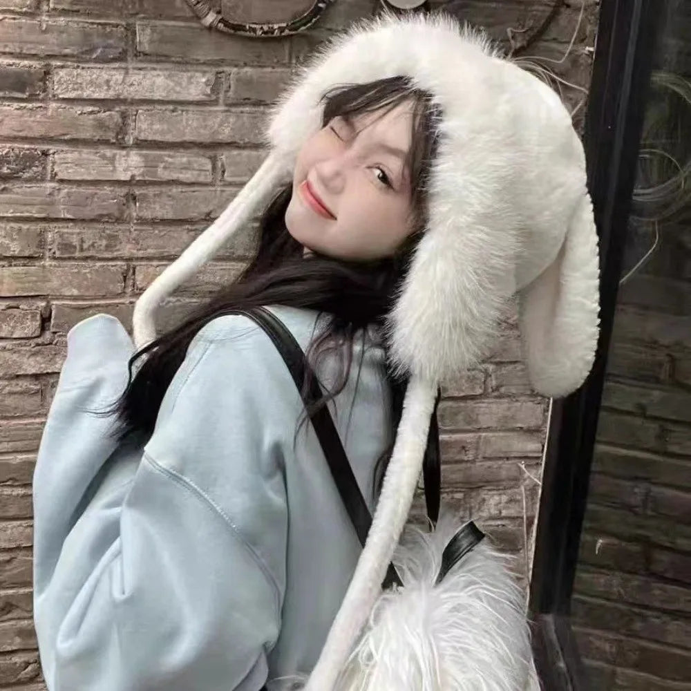 Women's Winter Wool Bucket Hat with Bear & Rabbit Ears Winter Bucket Hat SWANS