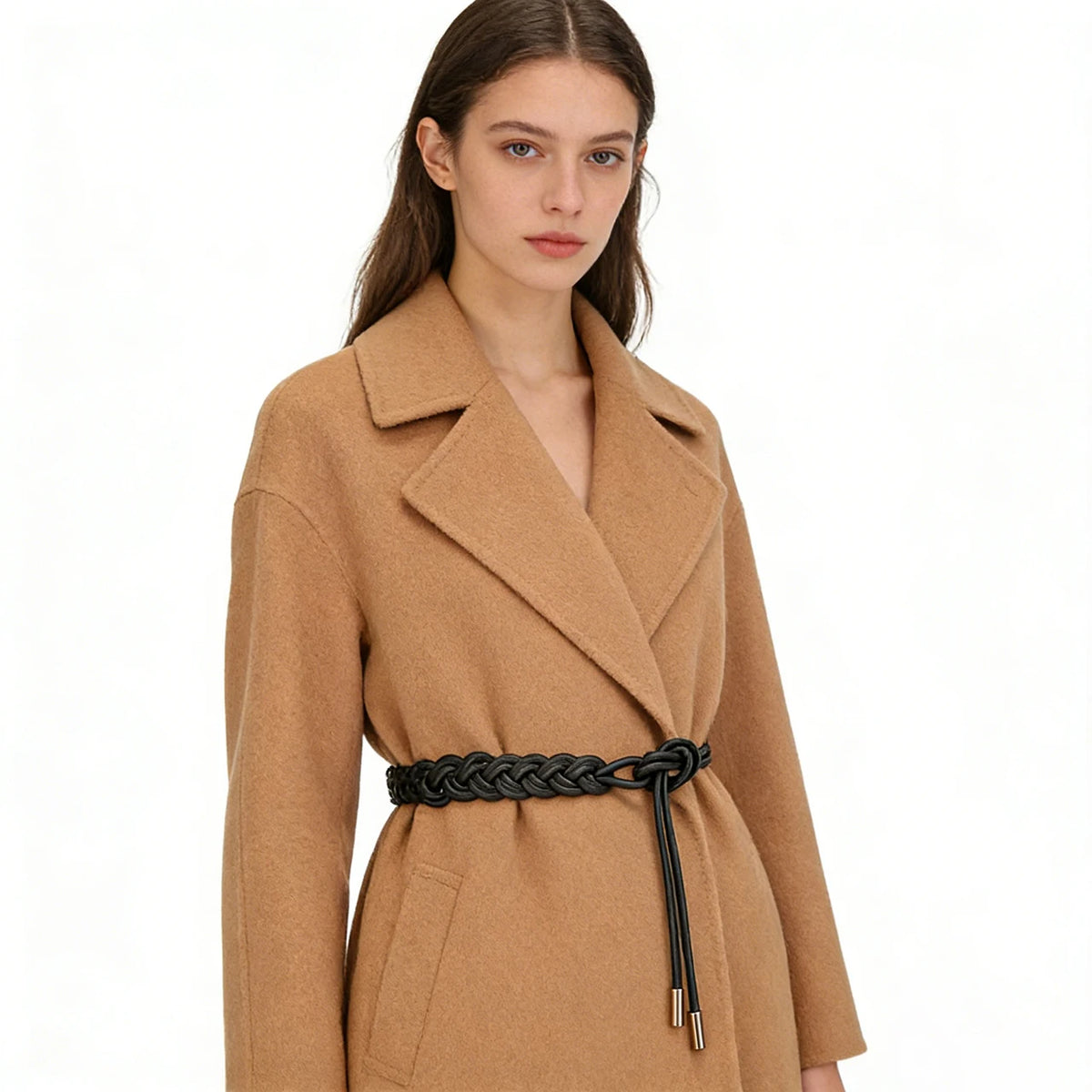 Women's Thin PU Leather Knit Waist Belt – Adjustable Cord Women's Waist Belt SWANS