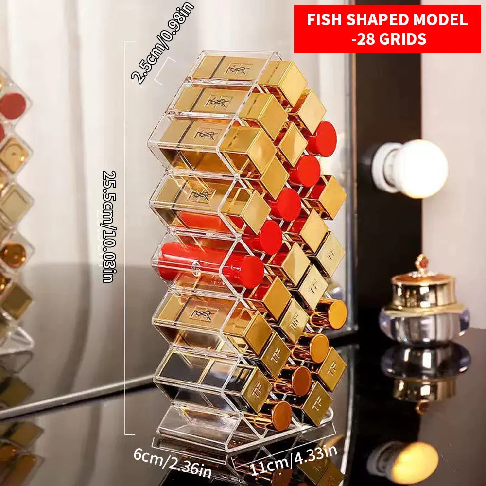 Fish-Shaped Lipstick Organizer – Vertical Makeup Storage Rack Lipstick Storage Organizer SWANS 28 grids M