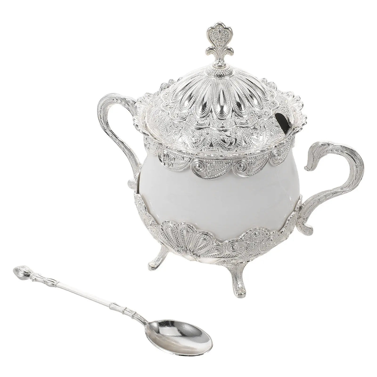 Ceramic Sugar Bowl with Lid & Spoon – Vintage Peacock Design Ceramic Storage Jar SWANS