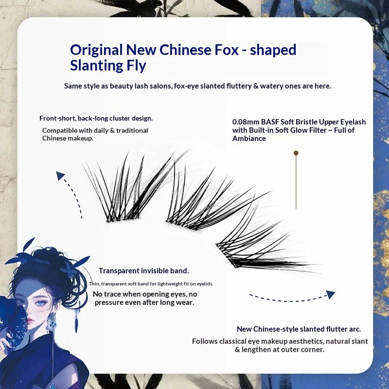 Pre-Glued Manga Fox Eye False Eyelashes – Self-Adhesive Winged False Eyelashes SWANS