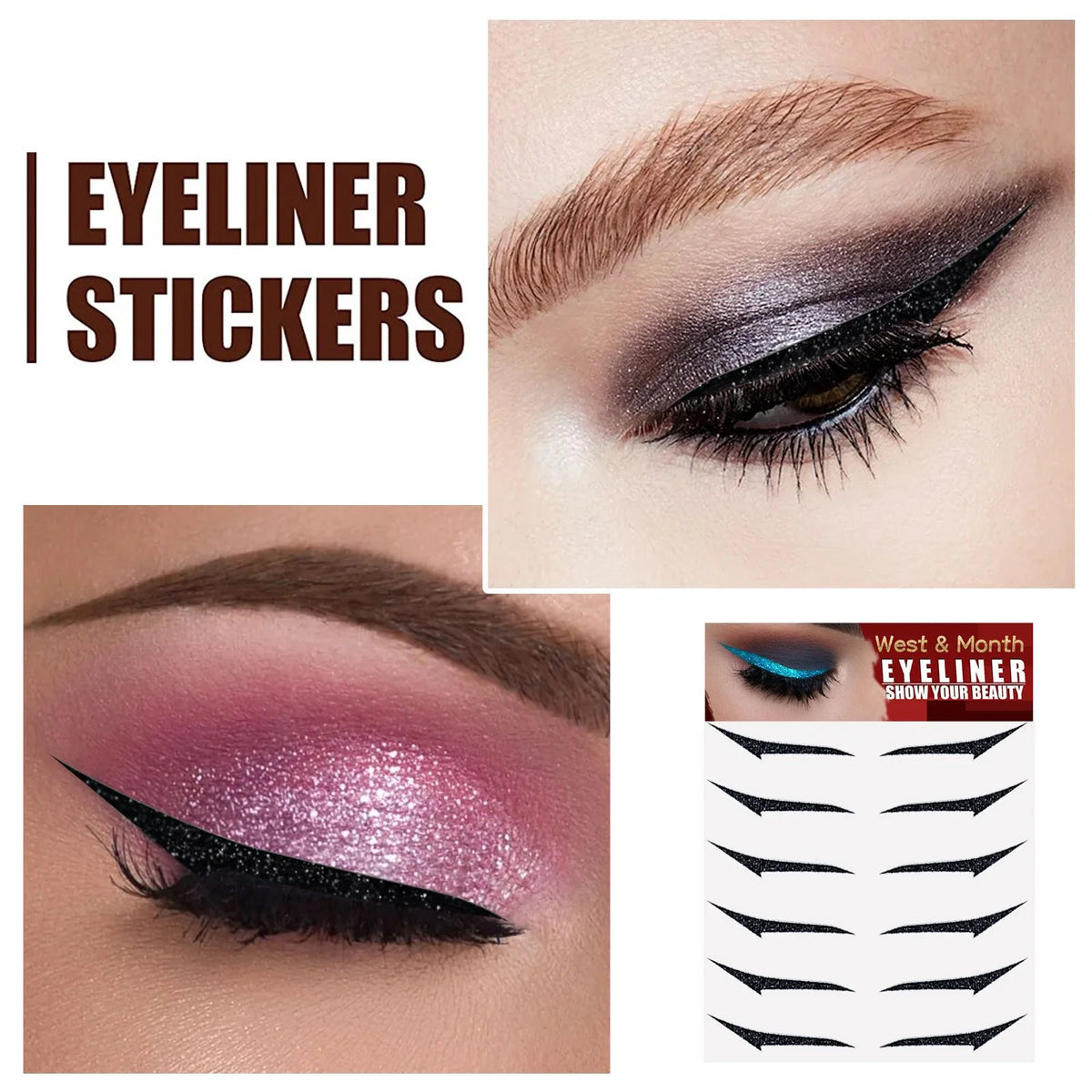 WEST MONTH Glitter Eyeliner Stickers – Reusable Cat Eye Patches Eyeliner Sticker SWANS