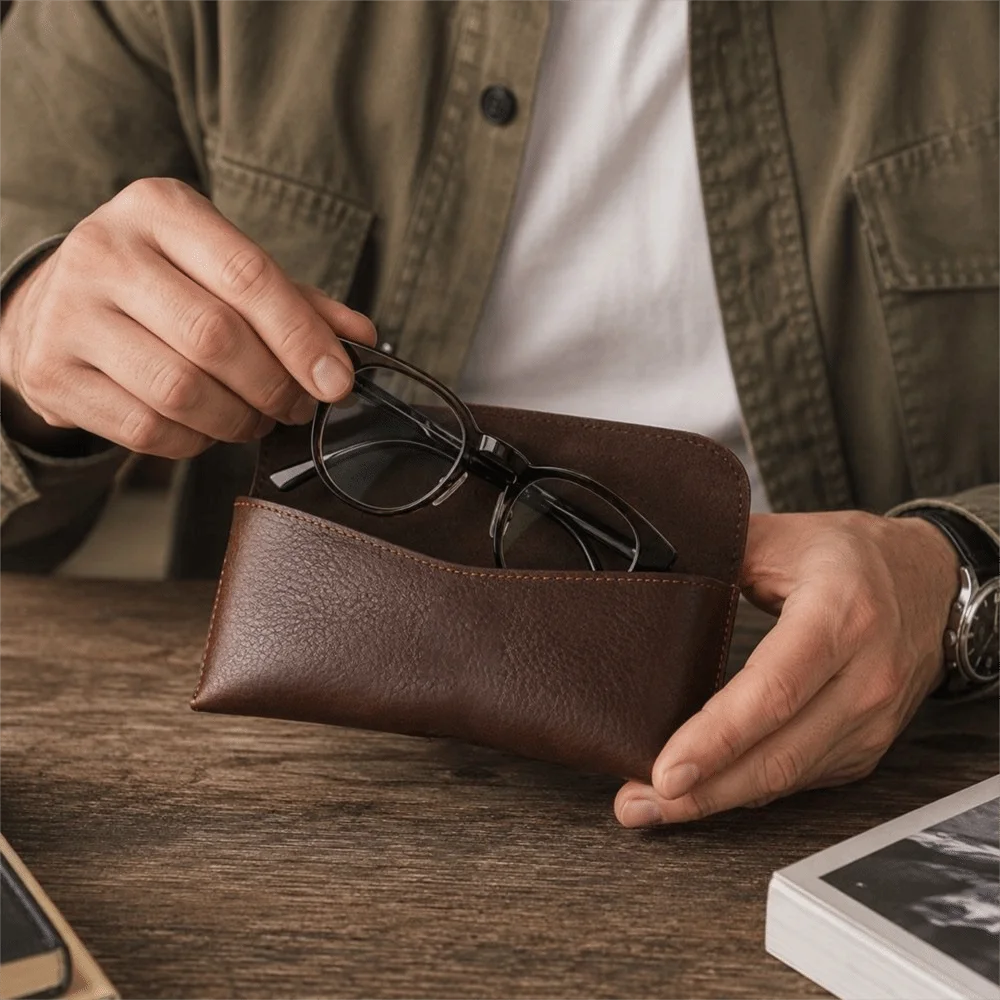 Genuine Leather Glasses Case – Retro Travel Sunglasses Pouch Leather Glasses Case SWANS