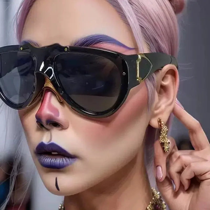 Oversized Vintage Rivet Pilot Sunglasses UV400 Punk Big Frame Fashion Sunglasses SWANS