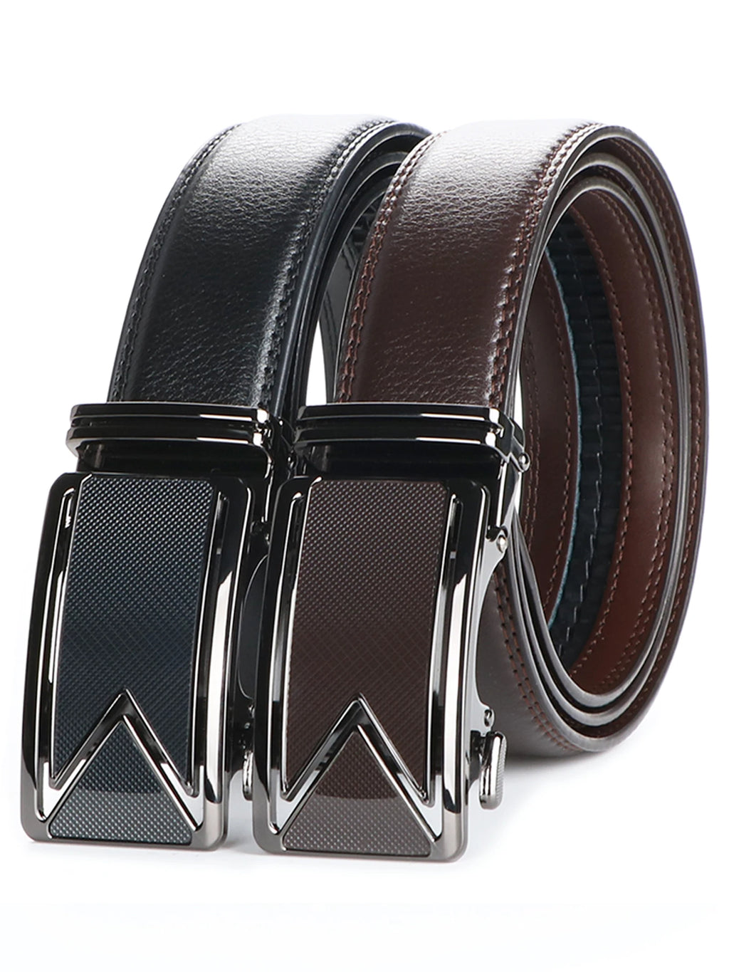 Men's Ratchet Belt – Chevron Buckle & Grid Pattern PU Leather Men's Ratchet Belt SWANS