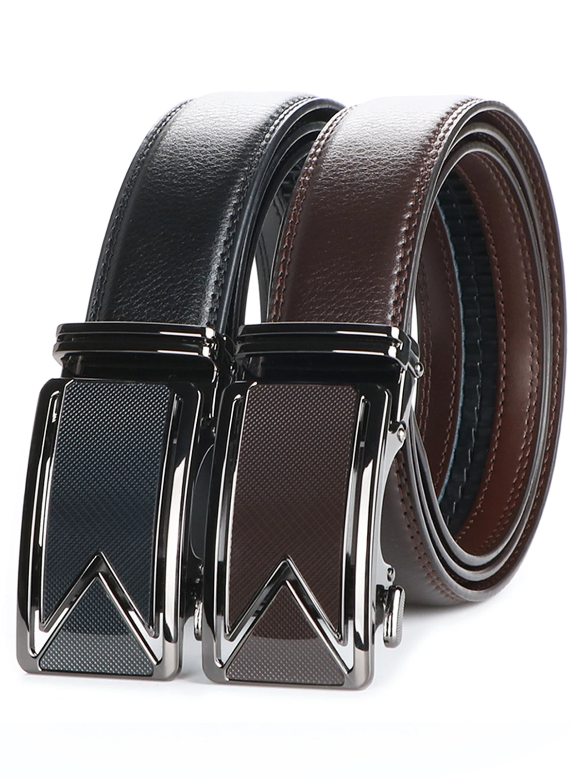Men's Ratchet Belt – Chevron Buckle & Grid Pattern PU Leather Men's Ratchet Belt SWANS