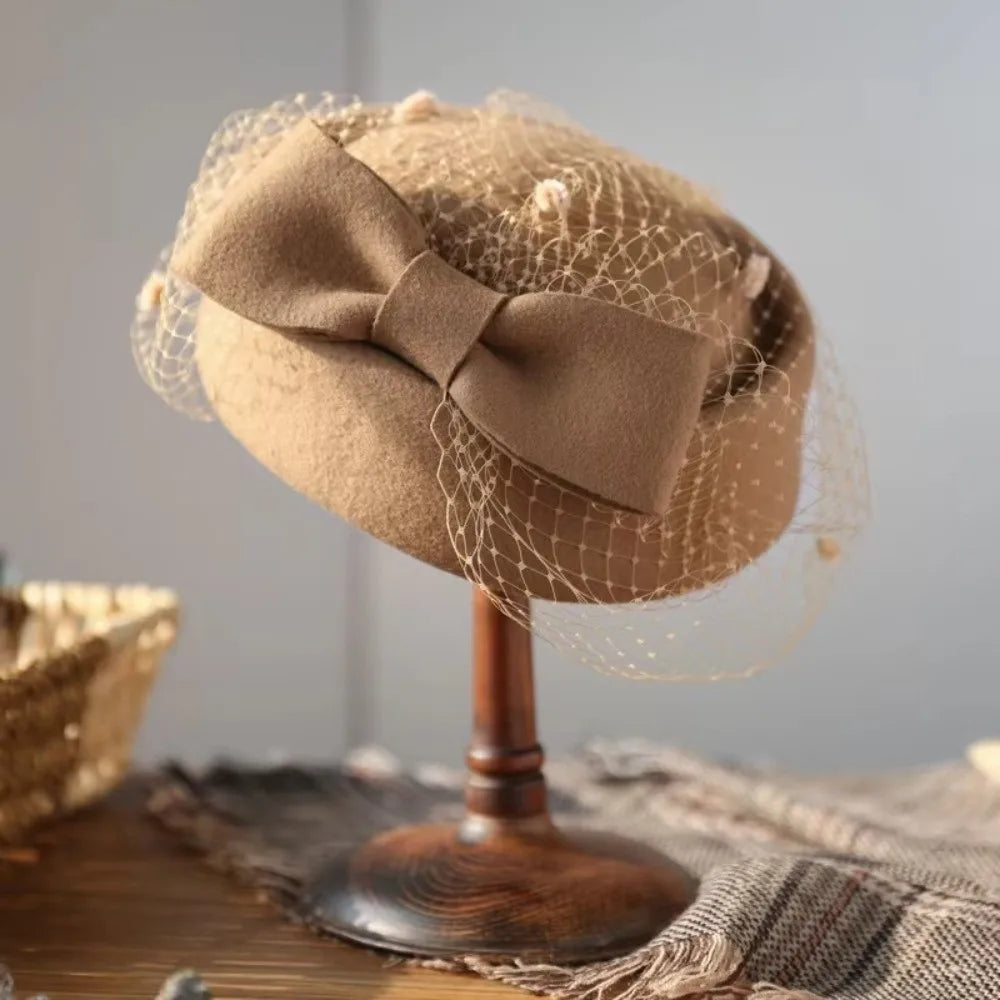 Women's Wool Fascinator Hat – Mesh Veil & Bowknot British Style Fascinator Hat SWANS