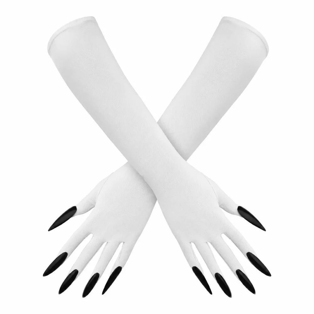 Halloween Ghost Claw Gloves – Long Nail Cosplay Opera Gloves Costume Gloves SWANS White-Black Nails