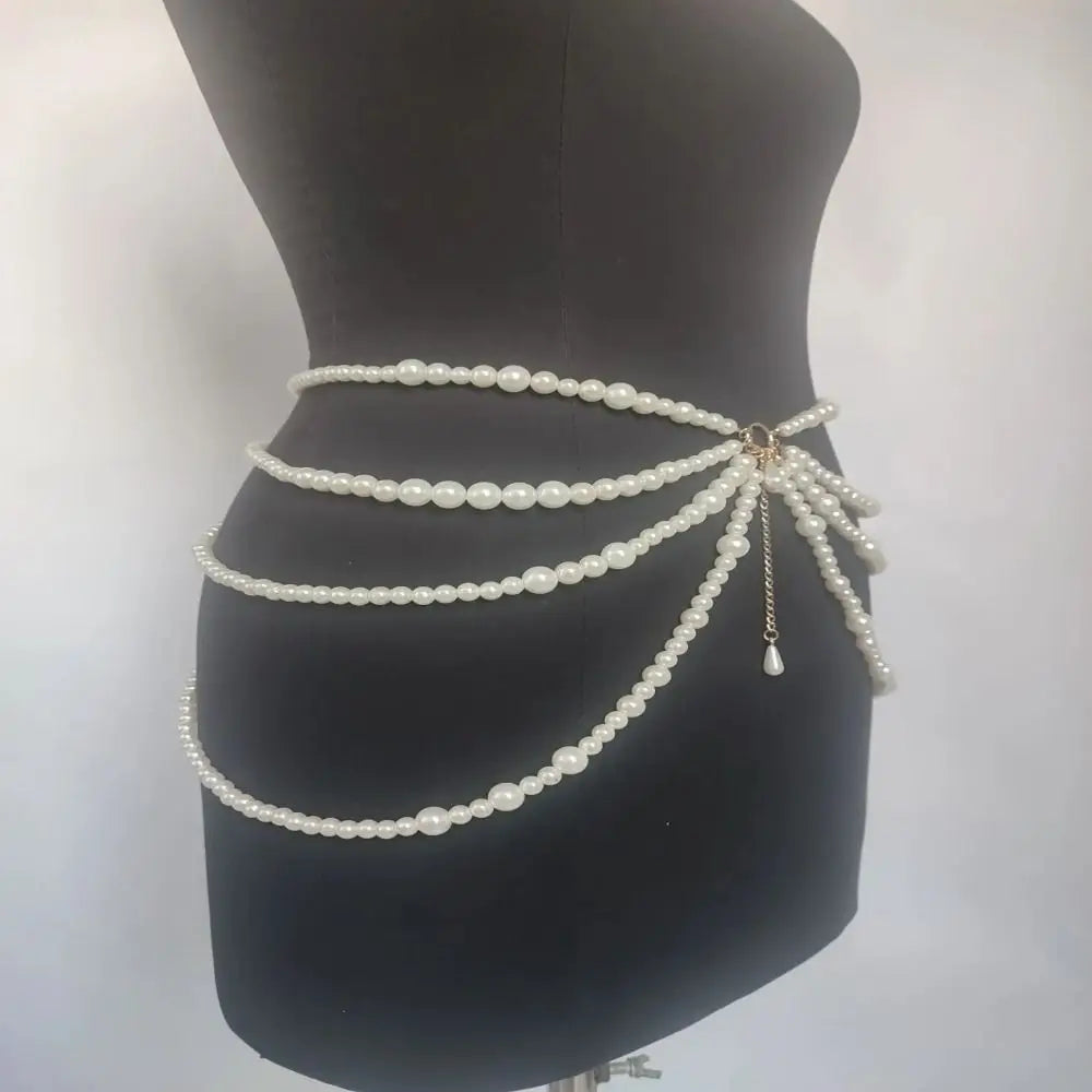 Y2K Multilayer Pearl Waist Chain – Retro Body Jewelry Belt Body Jewelry Belt SWANS