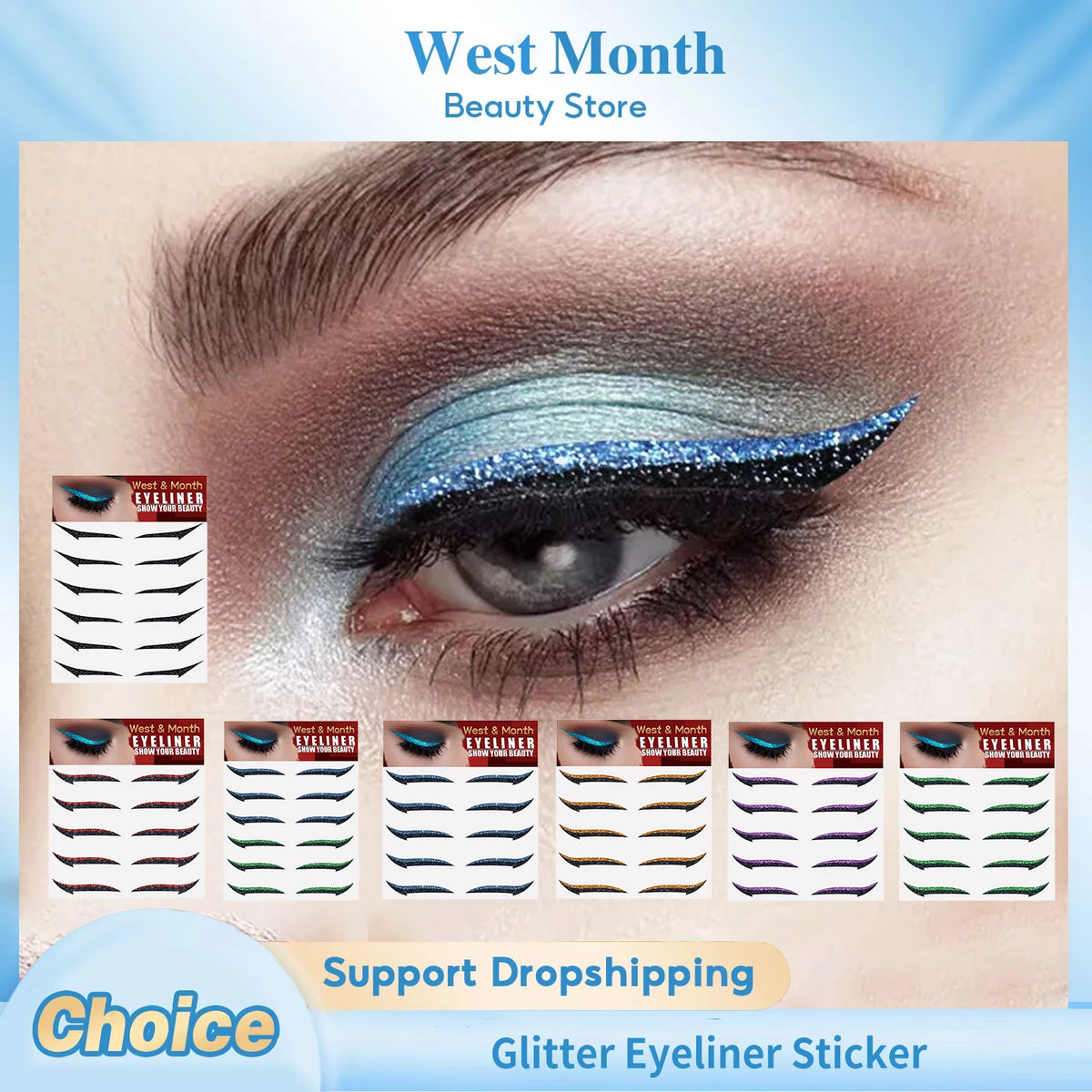 WEST MONTH Glitter Eyeliner Stickers – Reusable Cat Eye Patches Eyeliner Sticker SWANS