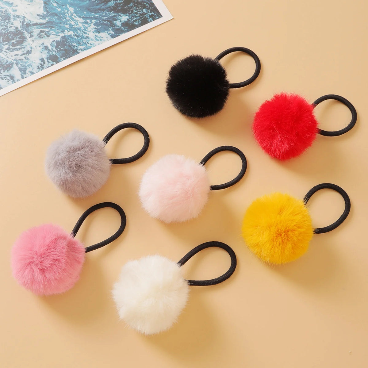 7-Pack Furry Pom Hair Ties – Soft Plush Girls Hair Elastics Girls Hair Ties SWANS