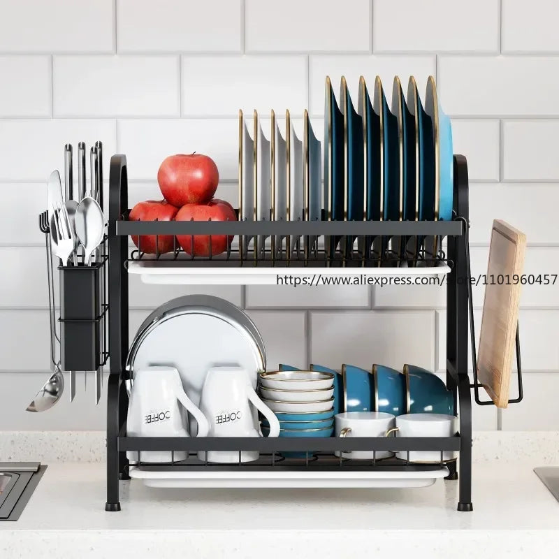 SWANS 2-Tier Dish Drainer with Drainboard & Cutting Board Holder Dish Drying Rack SWANS
