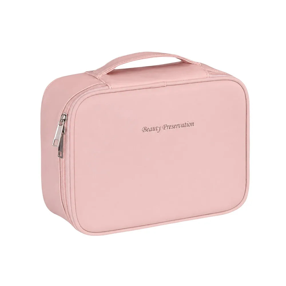 Double Layer Waterproof Makeup Bag – Large Capacity Organizer Cosmetic Organizer Bag SWANS Pink