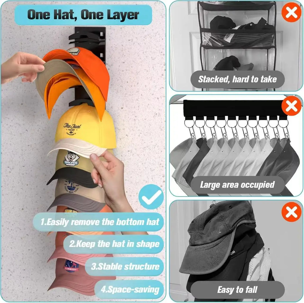Wall Mounted Hat Rack – Holds 18 Caps | Multi-Layer Shelf Wall Hat Rack SWANS